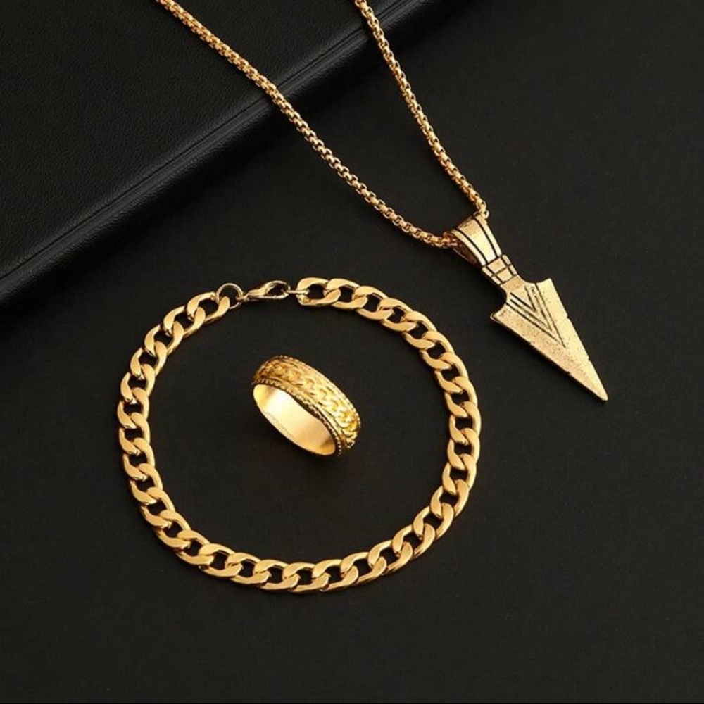 3pcs Punk Rock Accessories Arrow Necklace, Bracelet And Ring